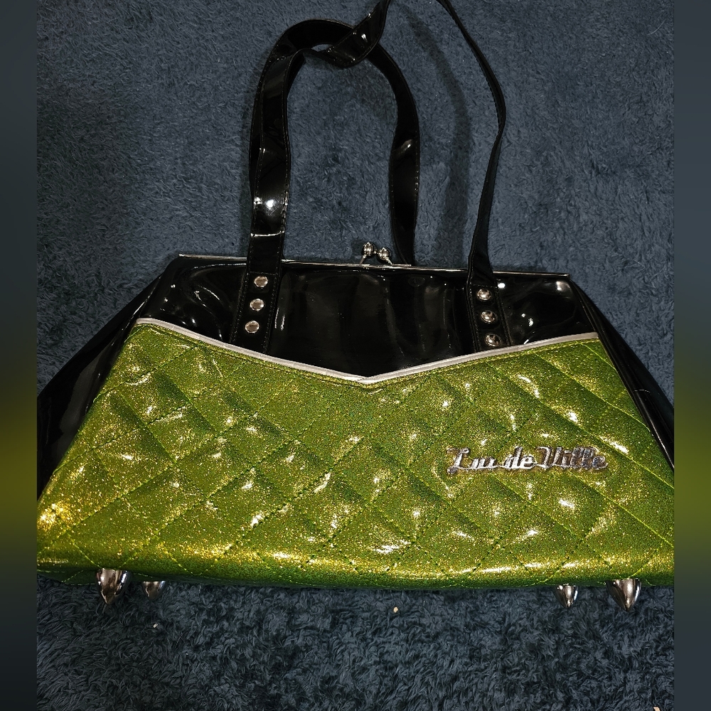 Lux de Ville Lime Green Sparkle Femma Fatale Kiss Lock Purse